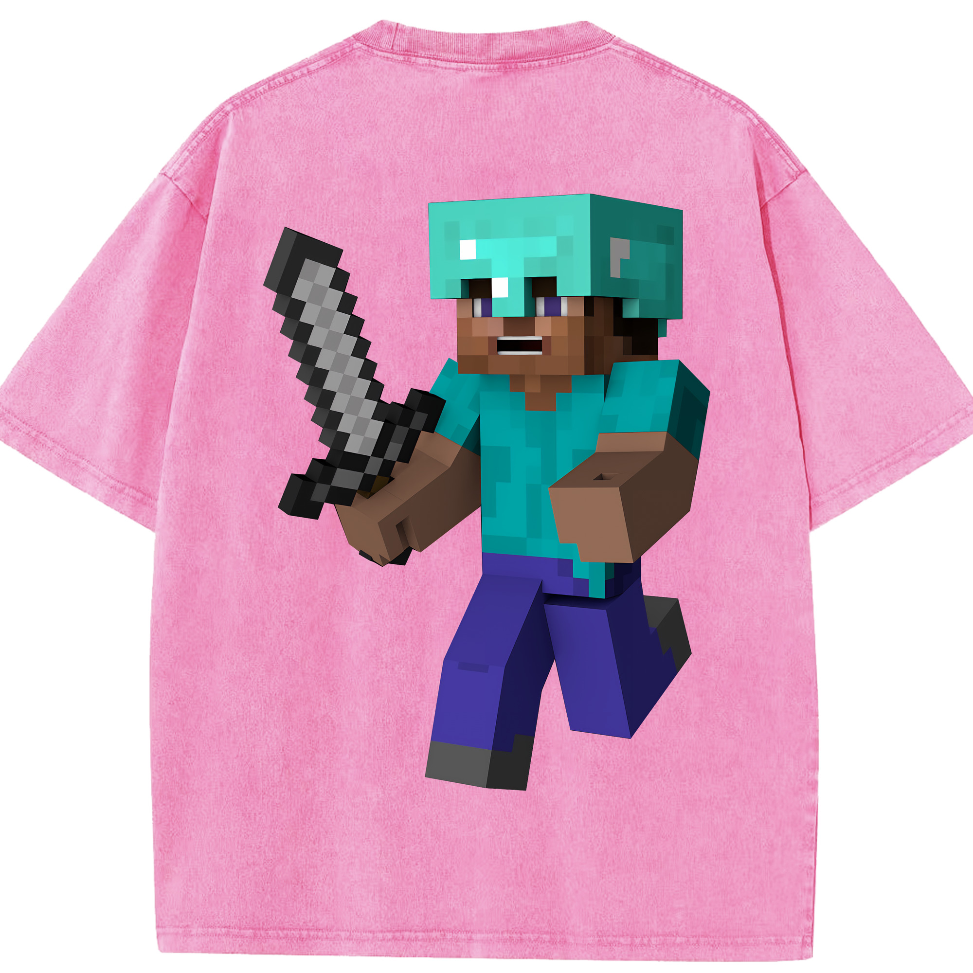 （画像用） マインクラフト ブロックの世界 Minecraft MC Block world 綿100% ヴィンテージ風 半袖Tシャツ（背面プリント）